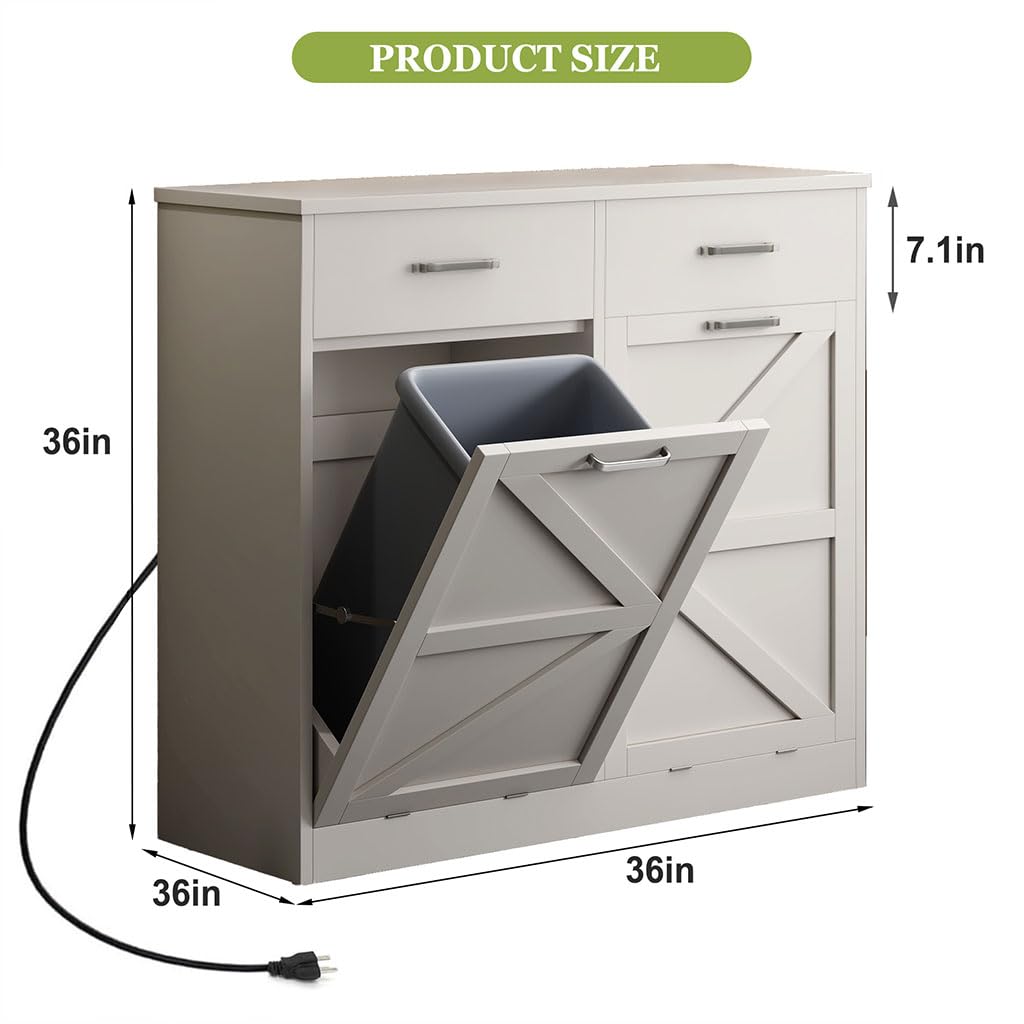 White Wooden Tilt Out Trash Cabinet Q7073