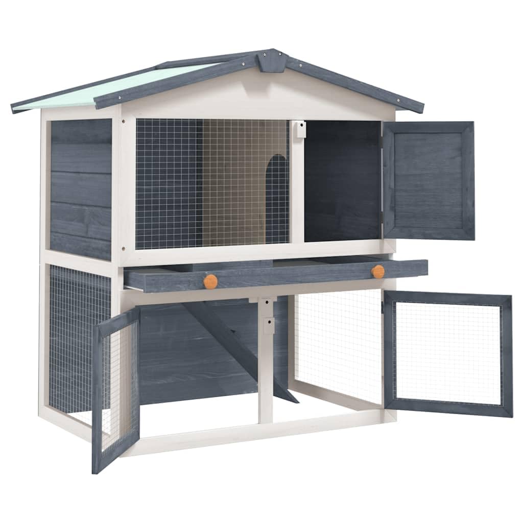 Large 2-Tier Gray Wood Rabbit Hutch with Ramp I613