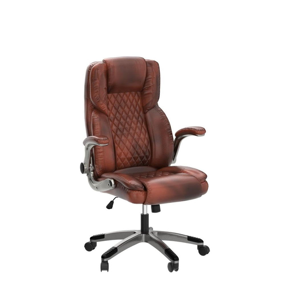 Brown Leather Executive Office Chair with Flip up Arms J283