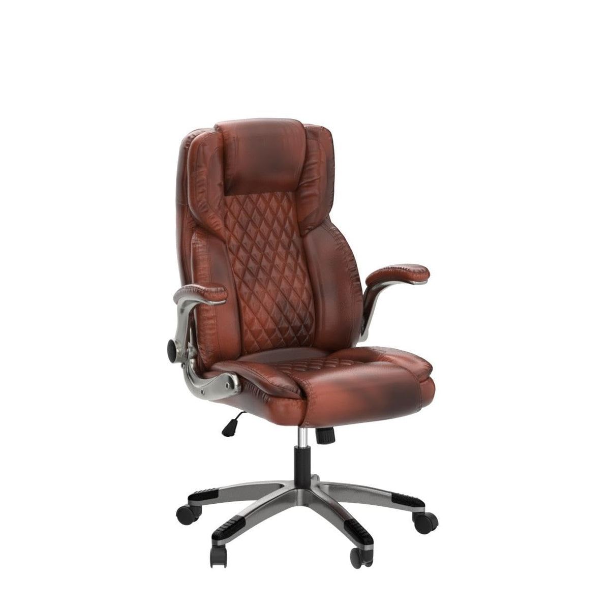 Brown Leather Executive Office Chair with Flip up Arms J283