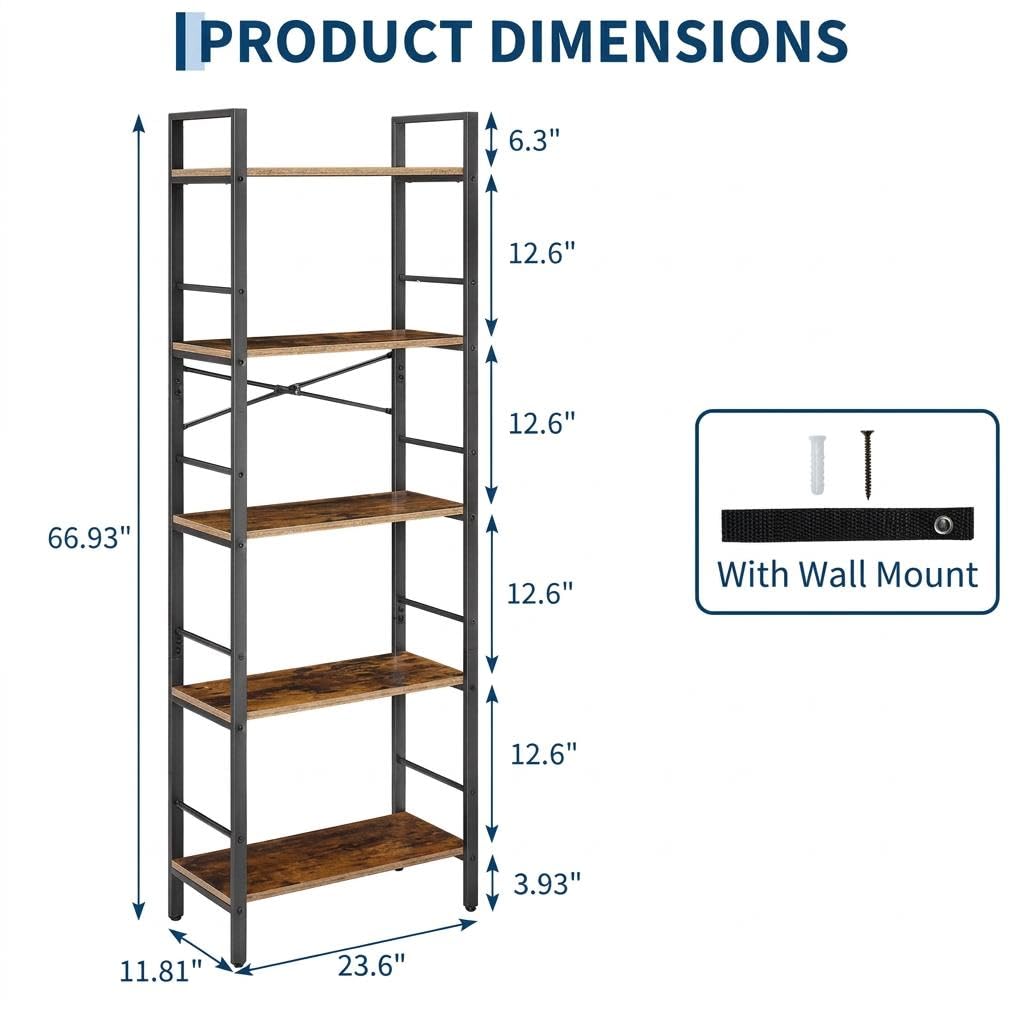 5-Tier Arched Bookcase with Side Rails Y922453