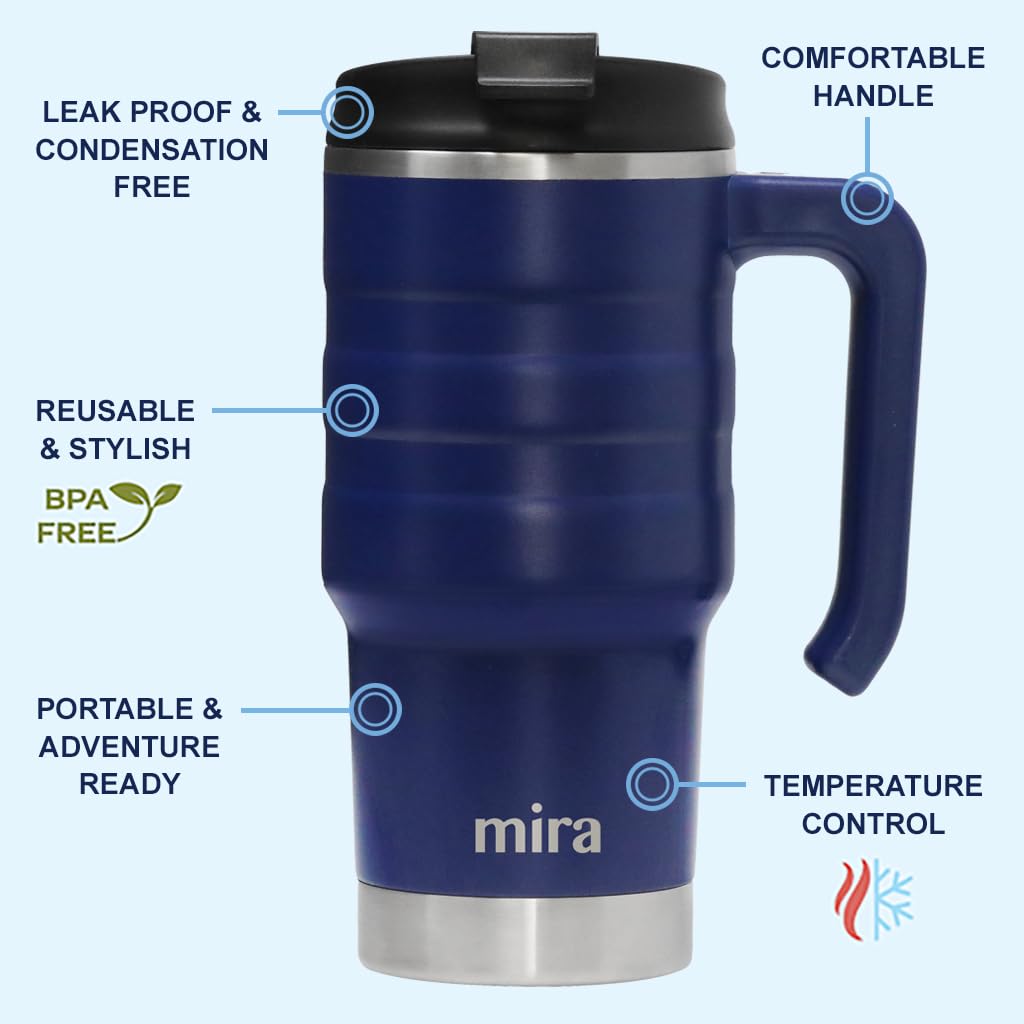20 oz Insulated Stainless Steel Travel Mug with Flip Lid & Handle F178432