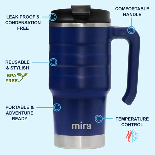 20 oz Insulated Stainless Steel Travel Mug with Flip Lid & Handle F178432