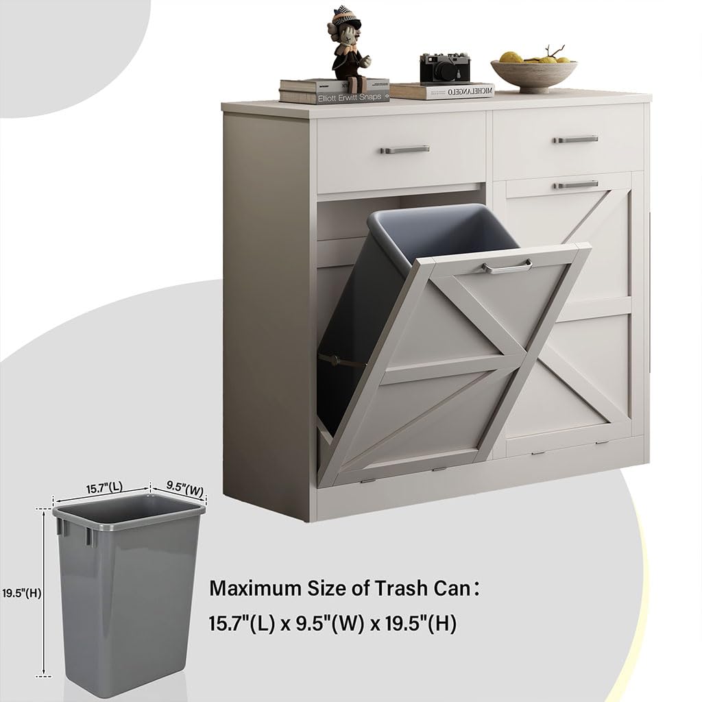 White Wooden Tilt Out Trash Cabinet Q7073