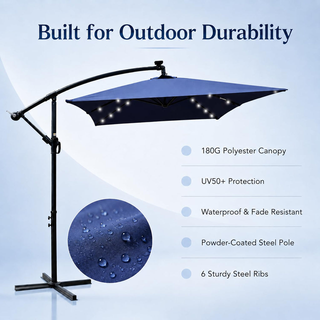 10x6.5FT Navy Blue Solar Offset Patio Umbrella U21826