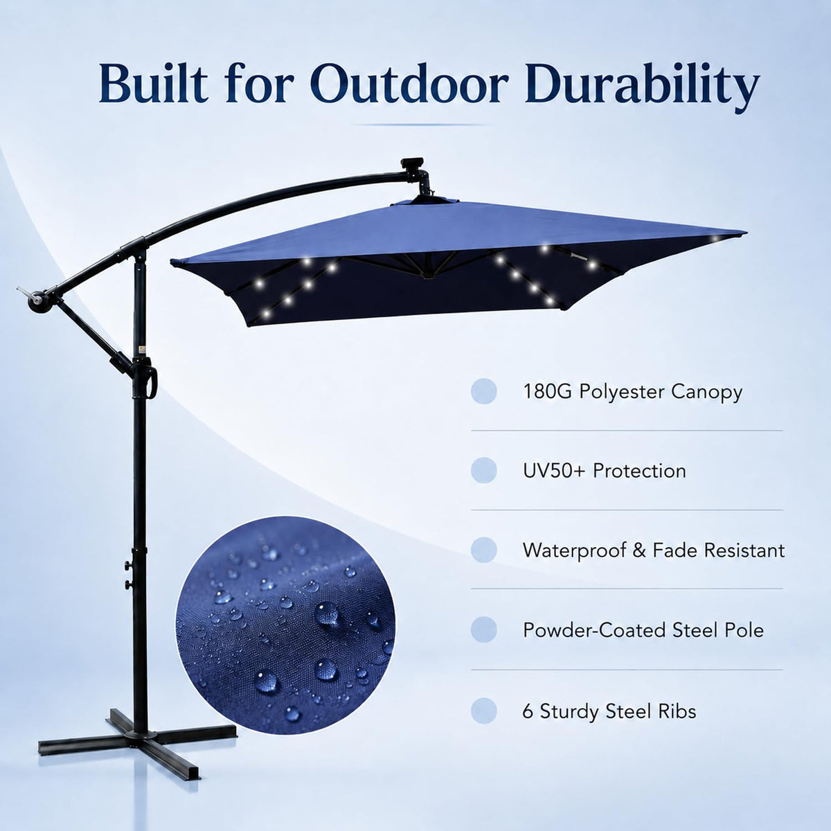 10x6.5FT Navy Blue Solar Offset Patio Umbrella U21826