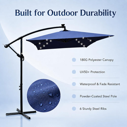 10x6.5FT Navy Blue Solar Offset Patio Umbrella U21826