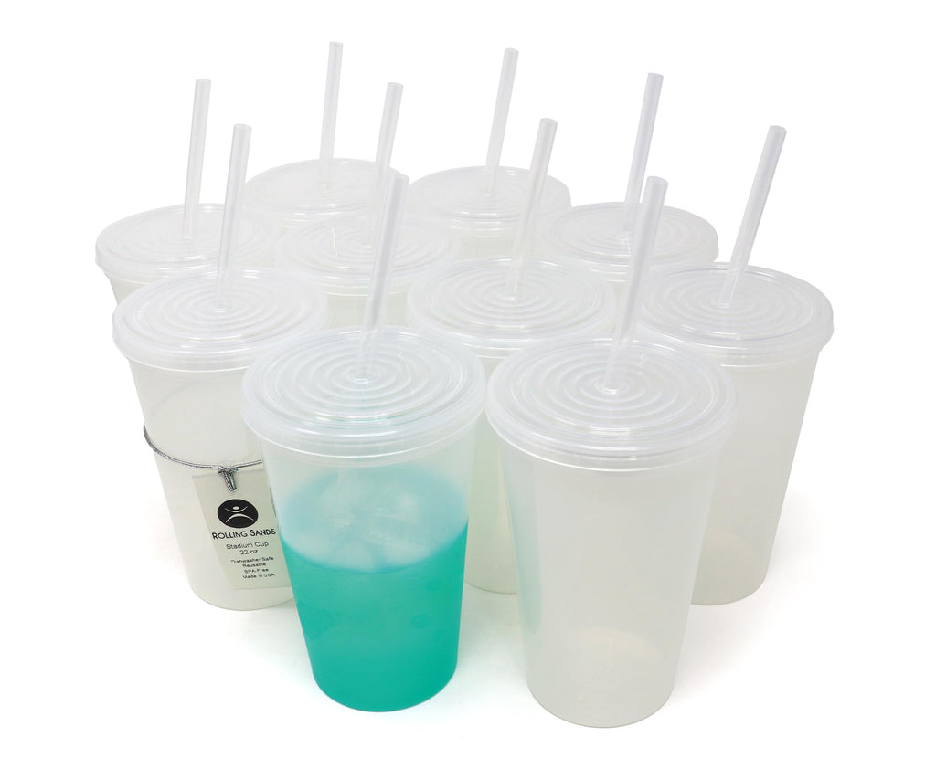 22 oz Reusable Plastic Cups with Lids and Straws, 10 Pack J1102