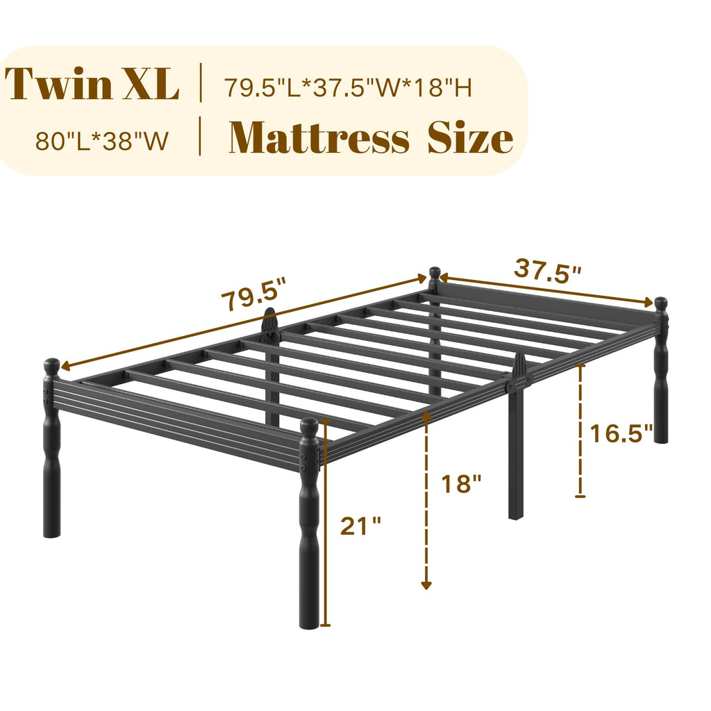 Twin XL Size 18" Black Metal Bed Frame with Storage Q314