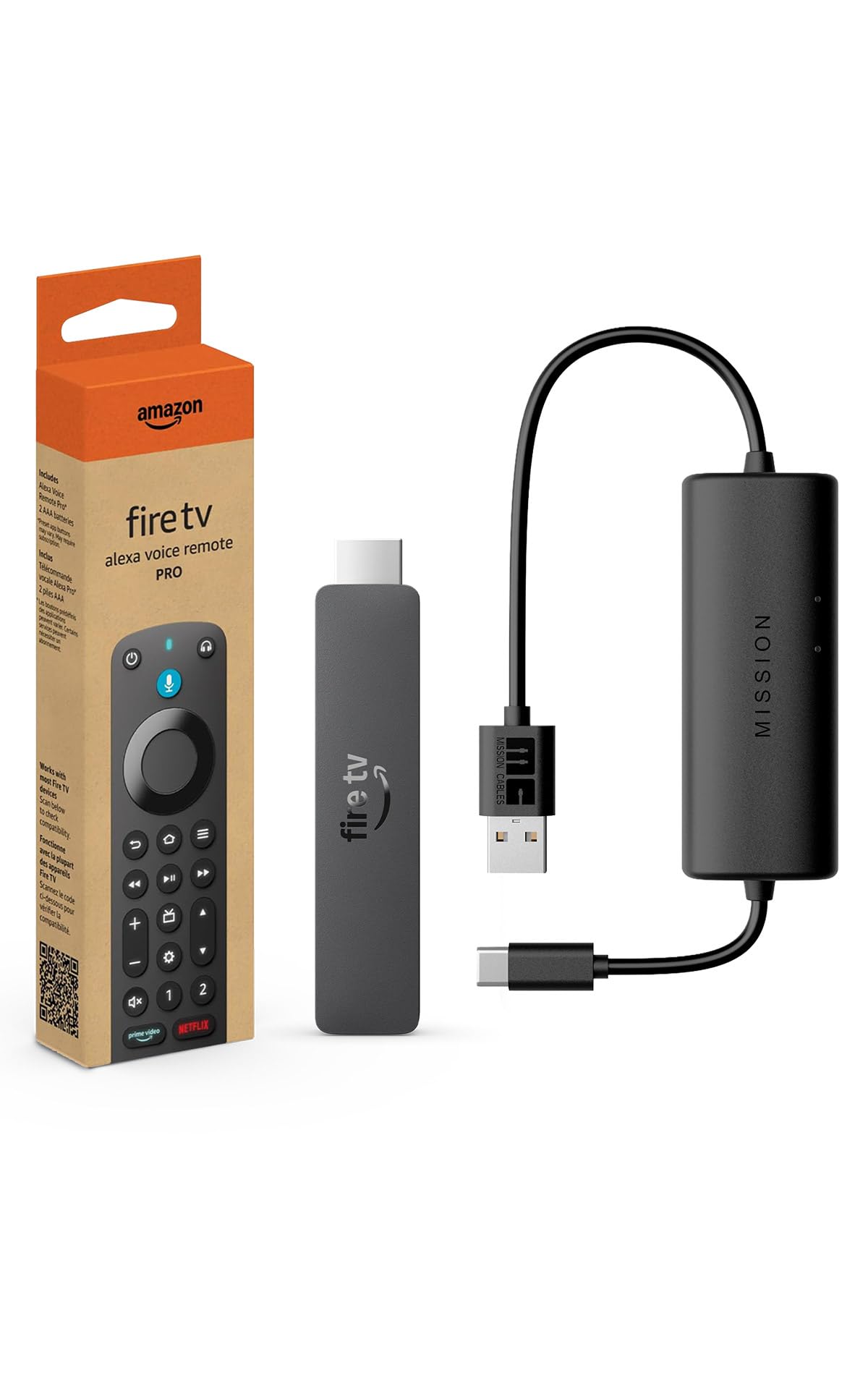 Fire TV Stick HD with Alexa Voice Remote Pro and USB-C Power Cable O93804