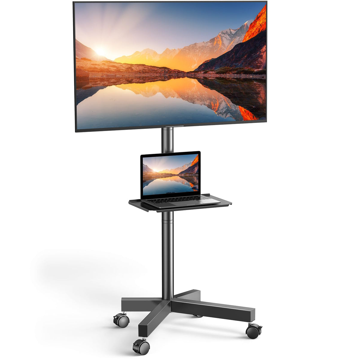Rolling TV Stand on Wheels for 23-65 Inch TVs, Tilt Mobile TV Cart Holds up to 99 lbs with Adjustable Height Shelf E1197