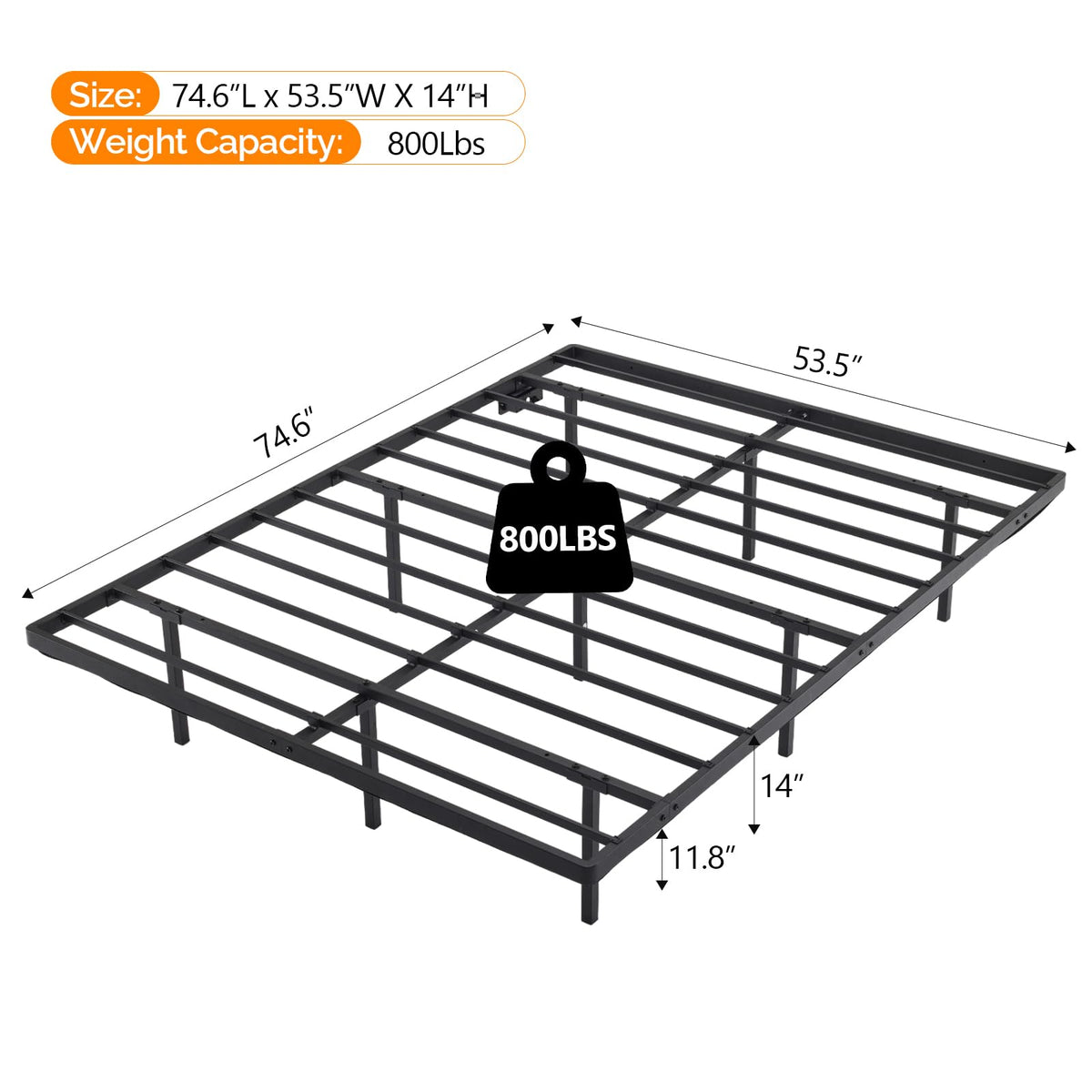 14 Inch Full Floating Bed Frame with USB Charging Station and LED Lights J9373