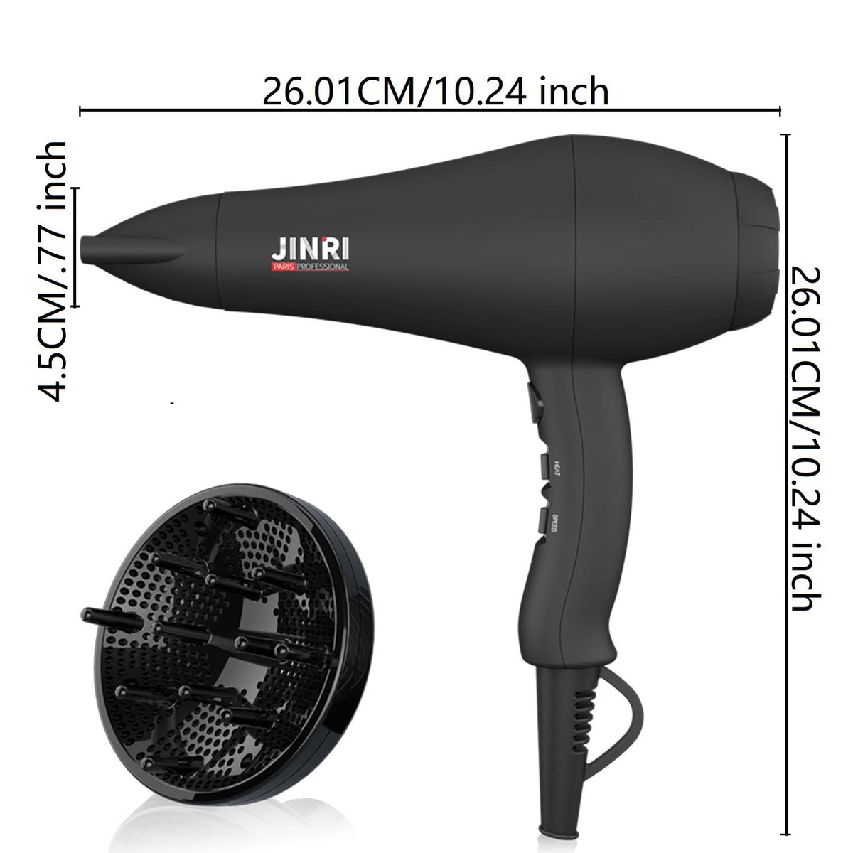 1875W Ionic Hair Dryer with Diffuser and Concentrator J112