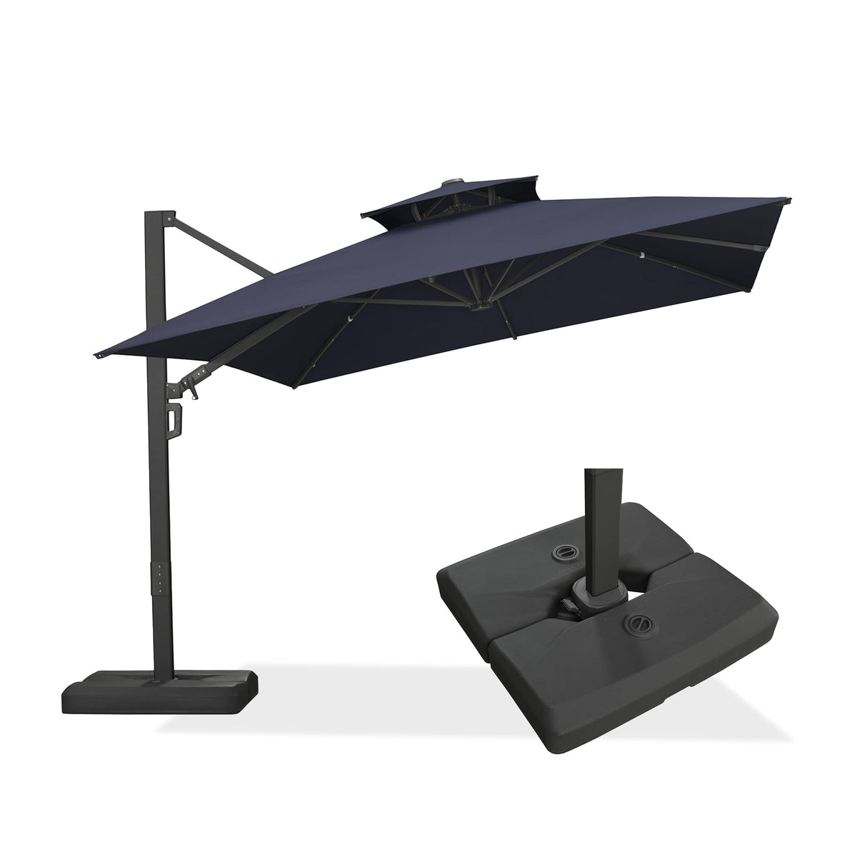 Navy Blue 10' X 13' Dual-Top Cantilever Umbrella with Base W664661