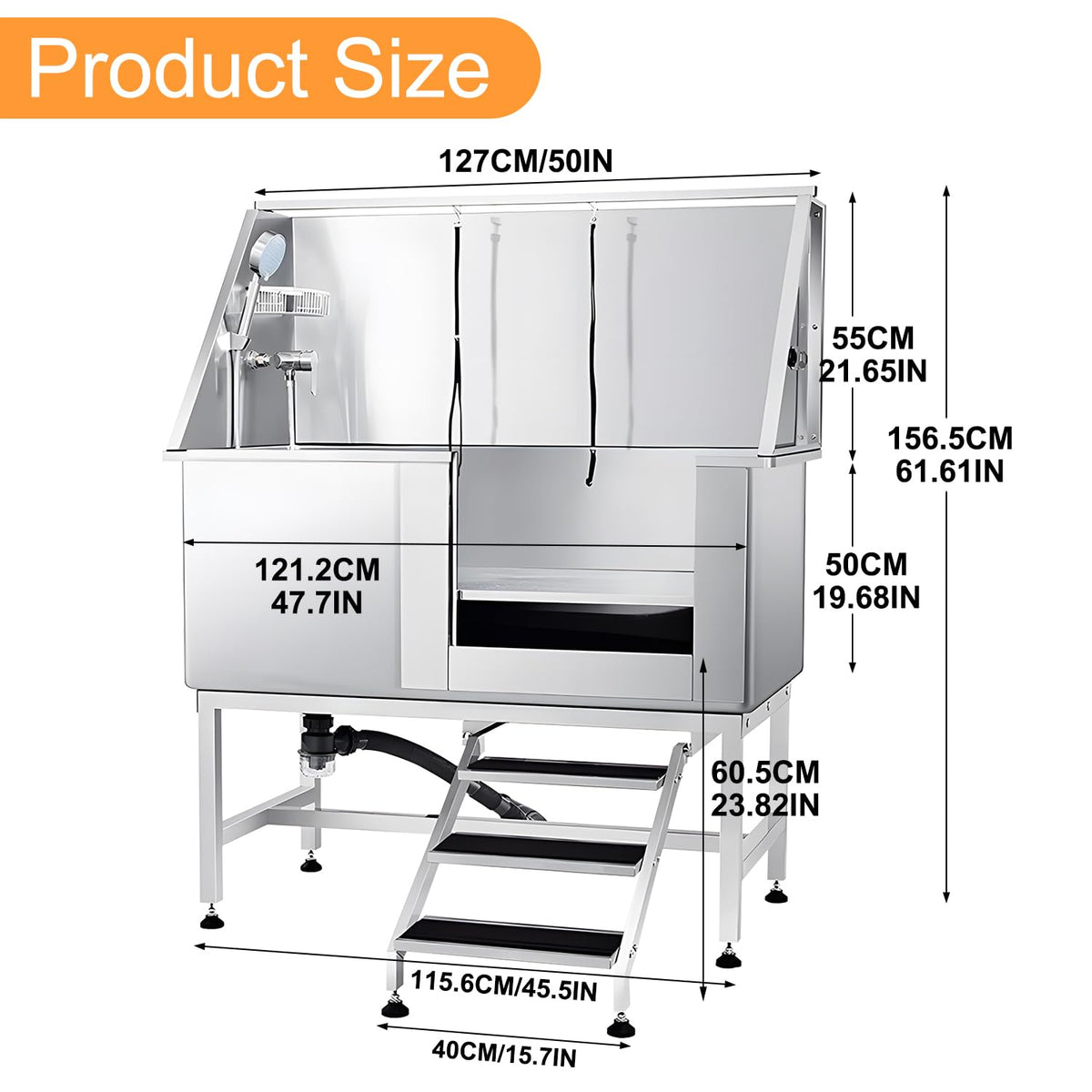 Stainless Steel Dog Grooming Tub with Stairs and Faucet Z894
