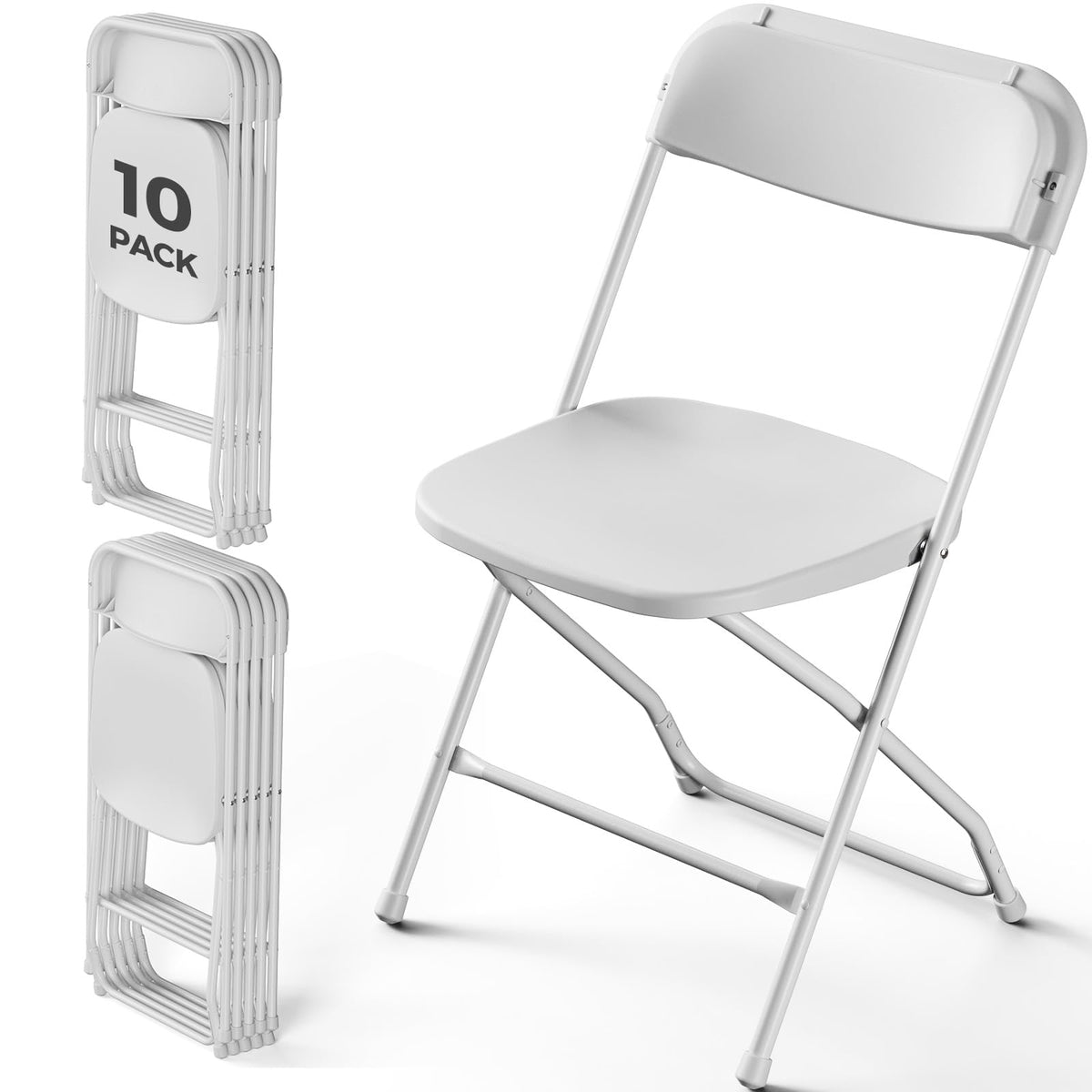 White 10 Pack Plastic Folding Chairs with Metal Frame J151933