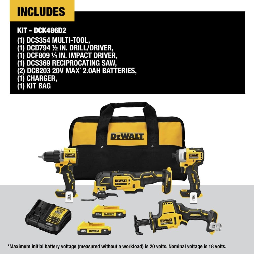 20-Volt Lithium-Ion Cordless Brushless Combo Kit 4-Tool with 2.0Ah Batteries H419