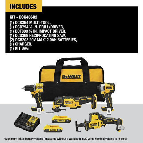 20-Volt Lithium-Ion Cordless Brushless Combo Kit 4-Tool with 2.0Ah Batteries H419