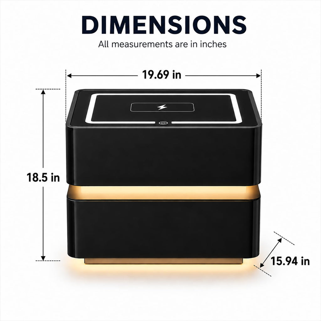 Black Solid Wood Nightstand with Wireless Charging and Drawers N204