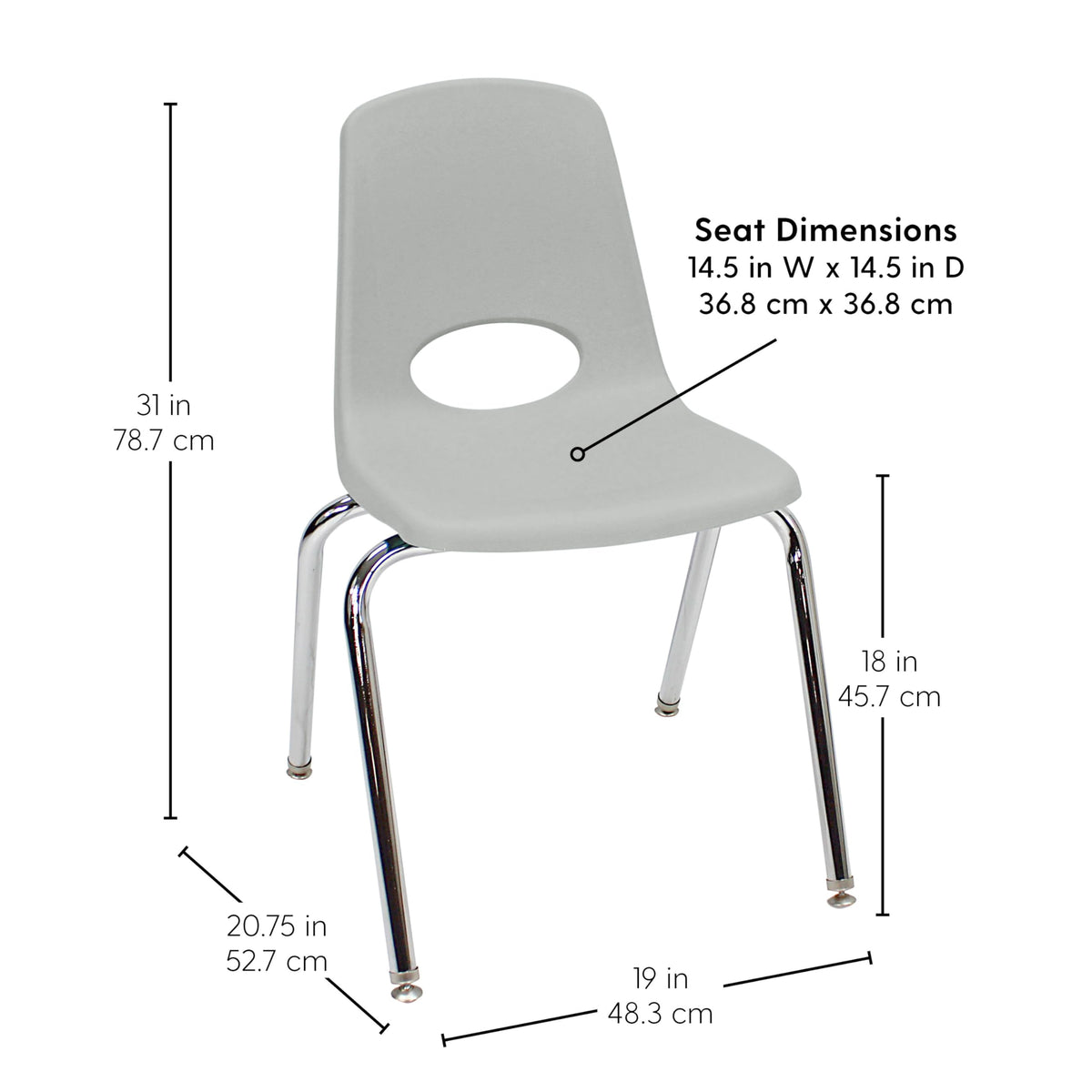 18" Light Gray School Stack Chair R417