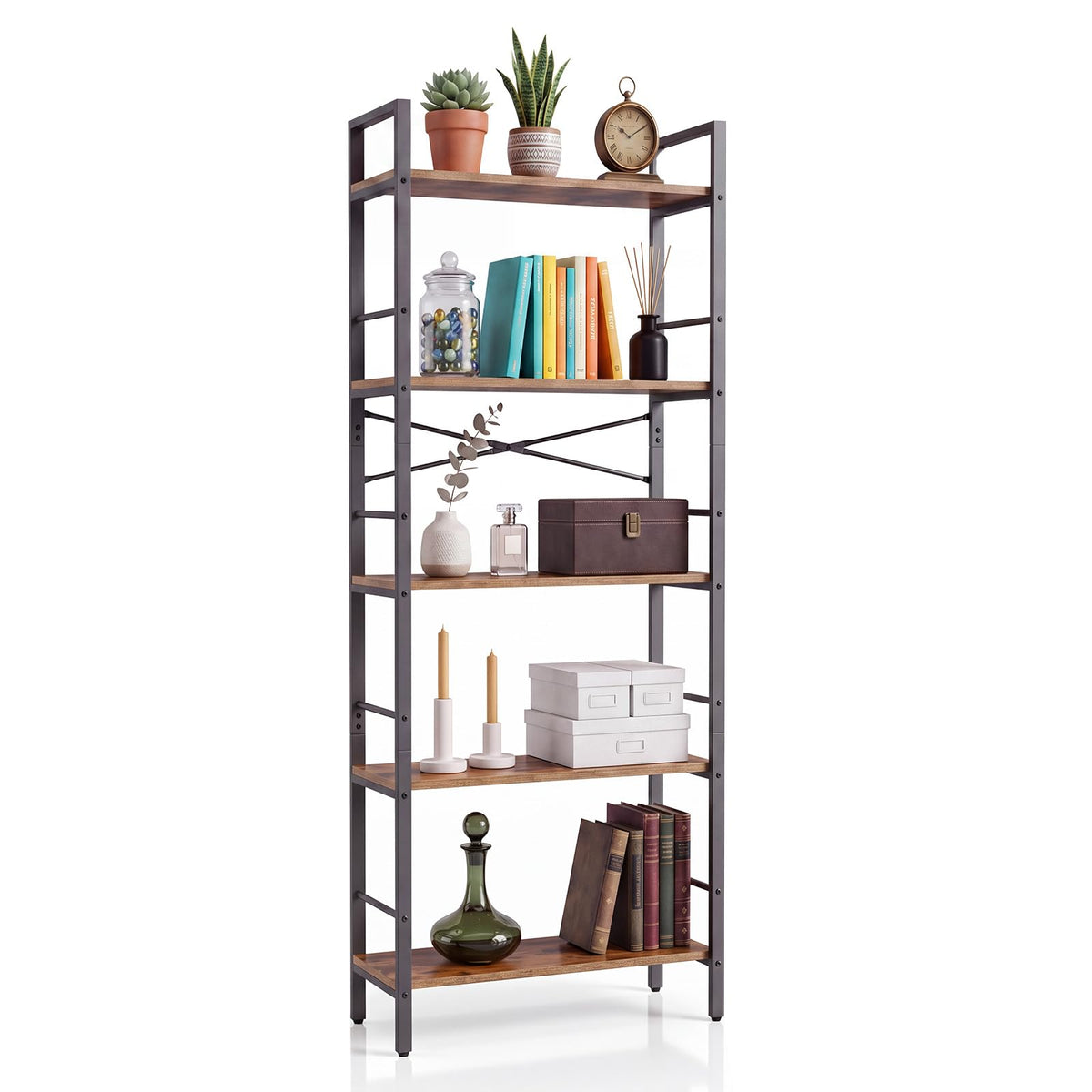 5-Tier Arched Bookcase with Side Rails Y922453