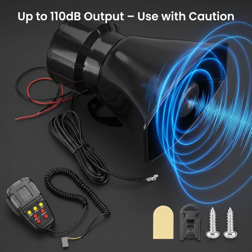12V 100W 7-Sound Alarm Horn Siren Speaker T79401