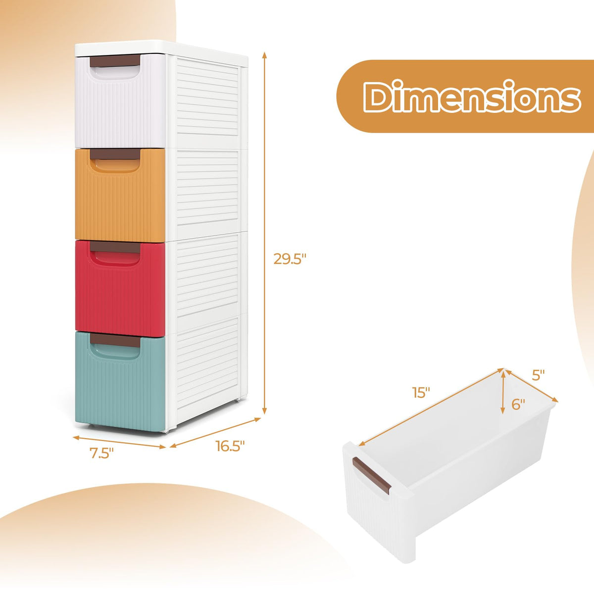 Multicolor 4 Drawer Narrow Plastic Dresser A187