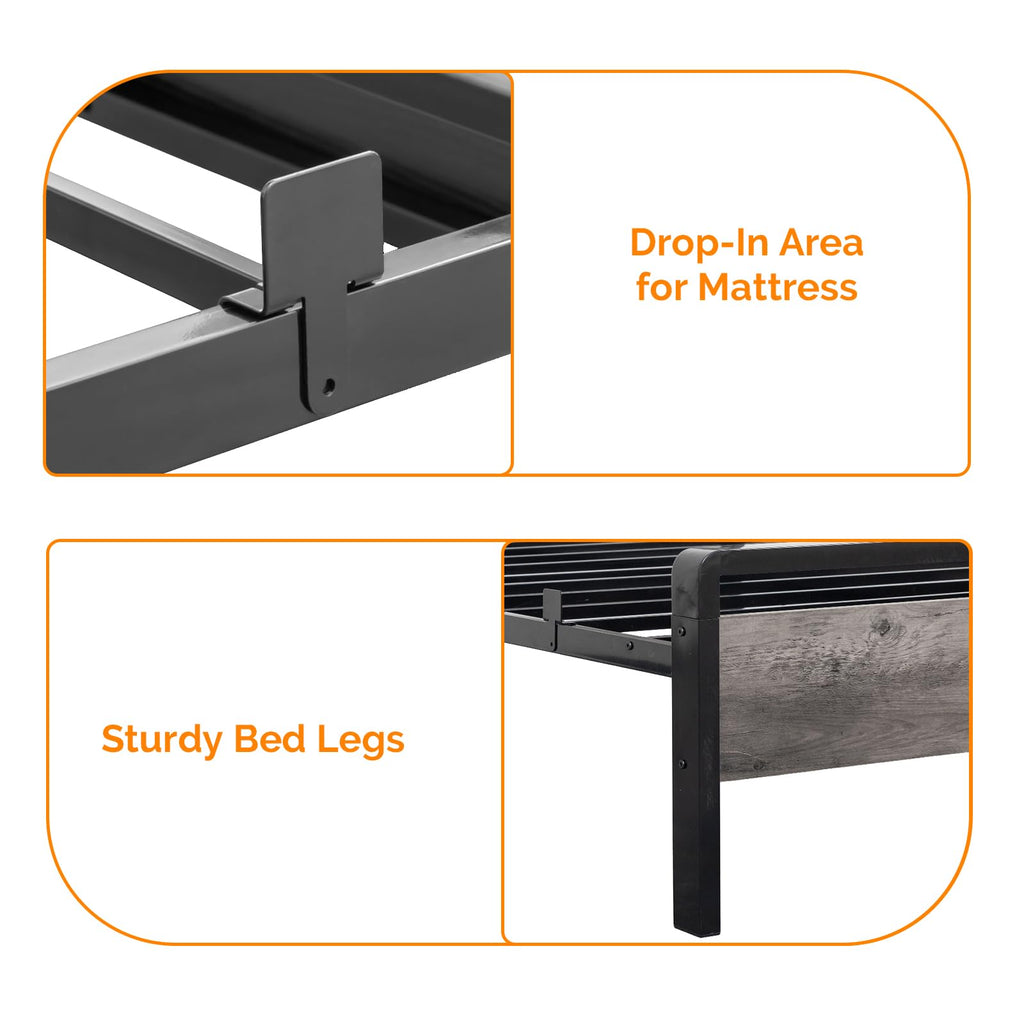 Twin Bed Frame Set of 2 with LED Headboard and USB Charging Station A4772