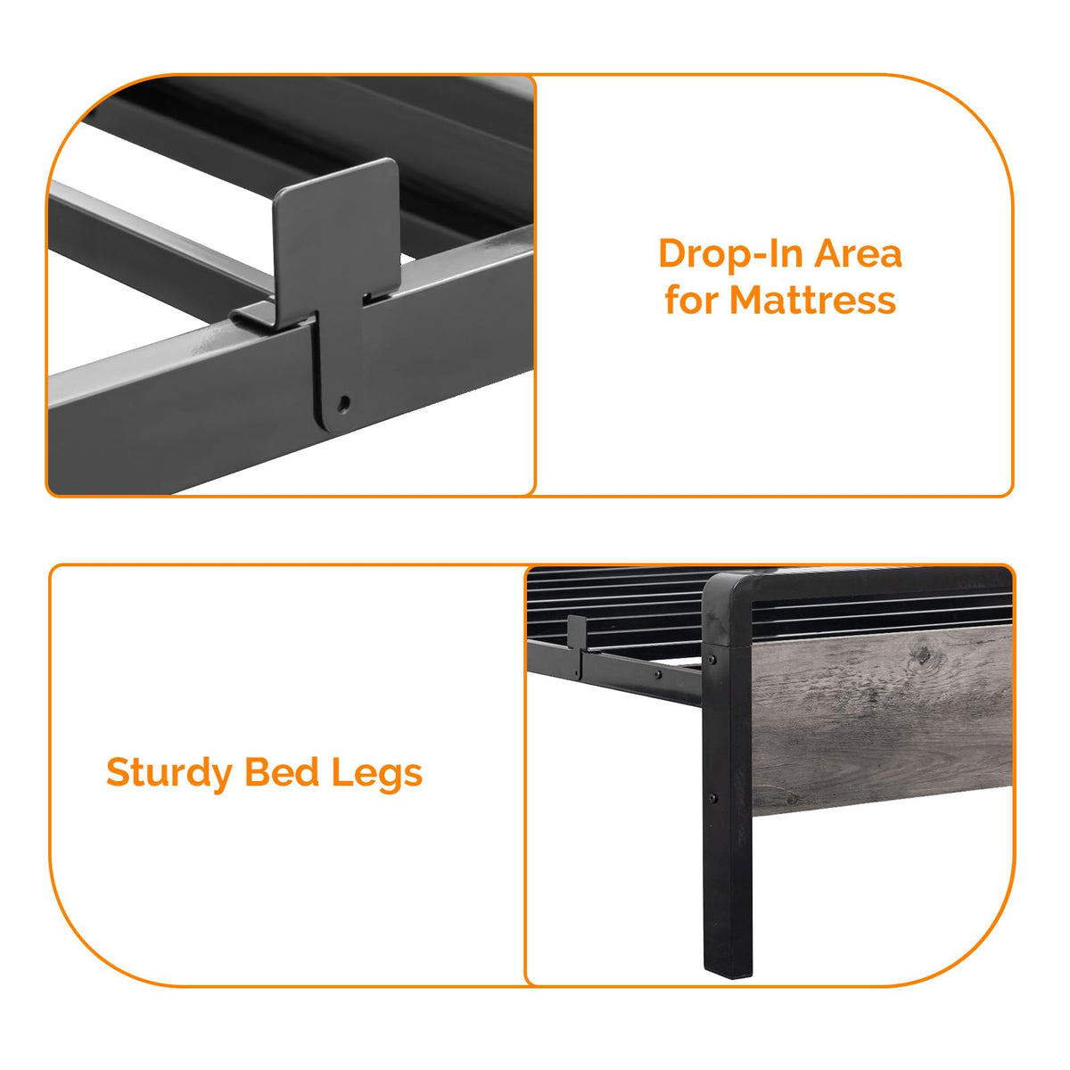 Twin Bed Frame Set of 2 with LED Headboard and USB Charging Station A4772