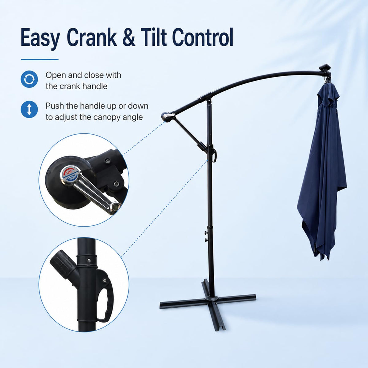 10x6.5FT Navy Blue Solar Offset Patio Umbrella U21826