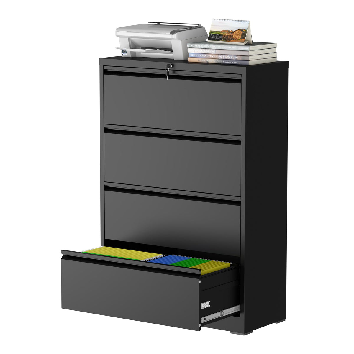 Black 4 Drawer Metal File Cabinet with Lock T868373