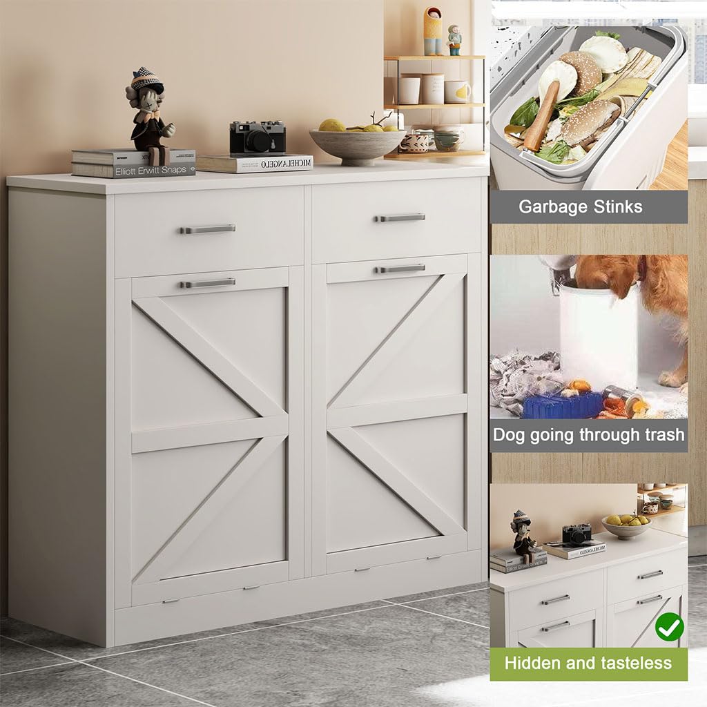 White Wooden Tilt Out Trash Cabinet Q7073