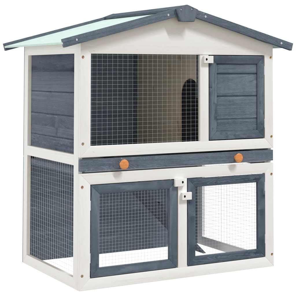 Large 2-Tier Gray Wood Rabbit Hutch with Ramp I613