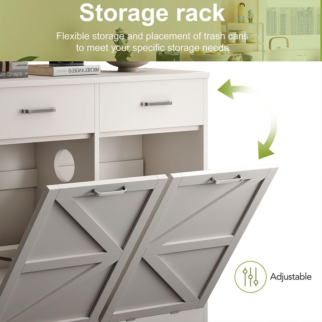 White Wooden Tilt Out Trash Cabinet Q7073