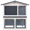 Large 2-Tier Gray Wood Rabbit Hutch with Ramp I613