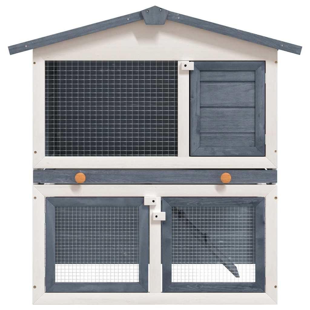 Large 2-Tier Gray Wood Rabbit Hutch with Ramp I613