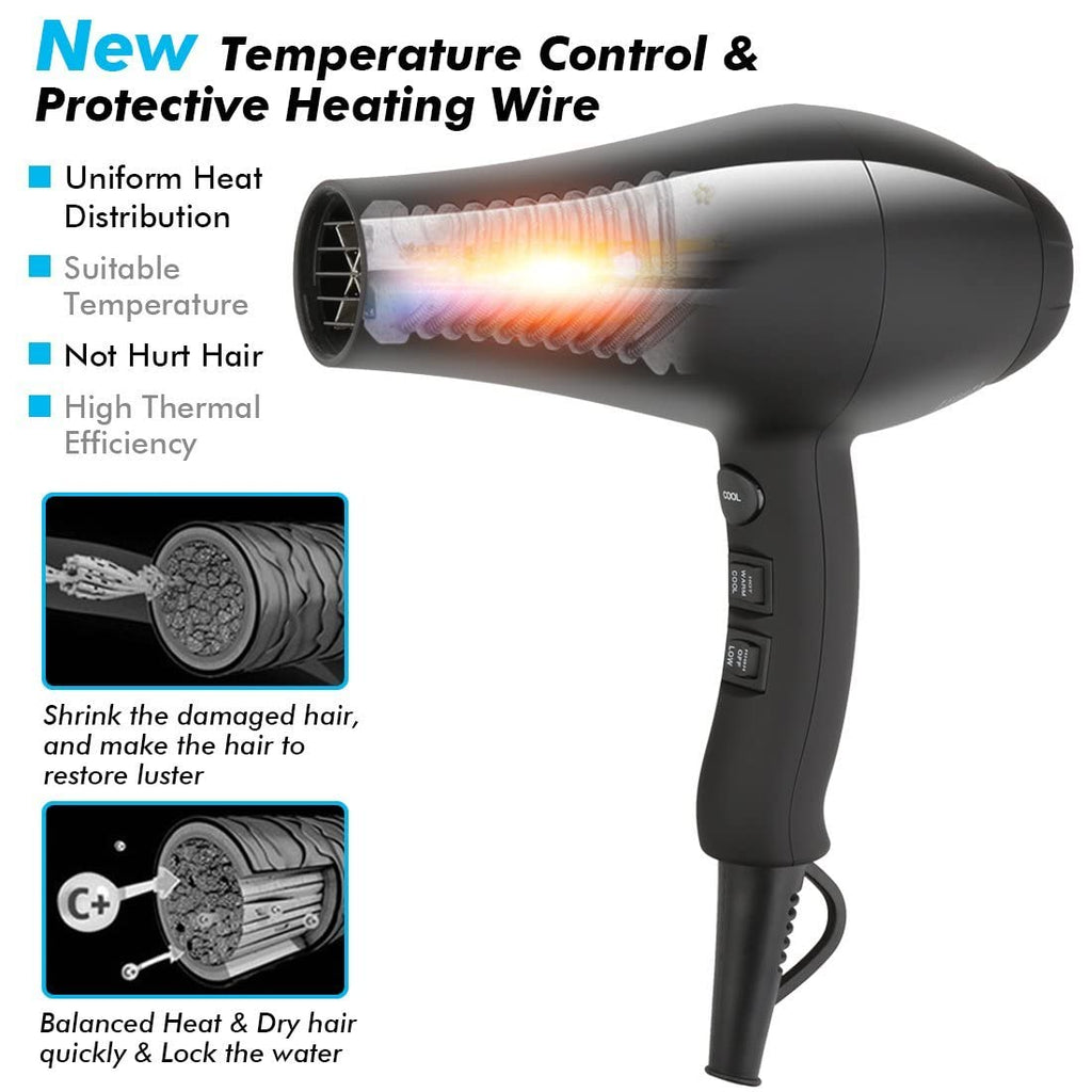 1875W Ionic Hair Dryer with Diffuser and Concentrator J112
