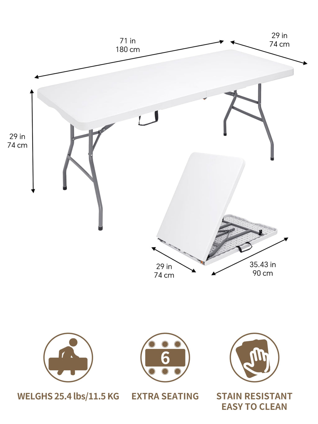 6Ft Heavy Duty Portable Plastic Folding Table I991