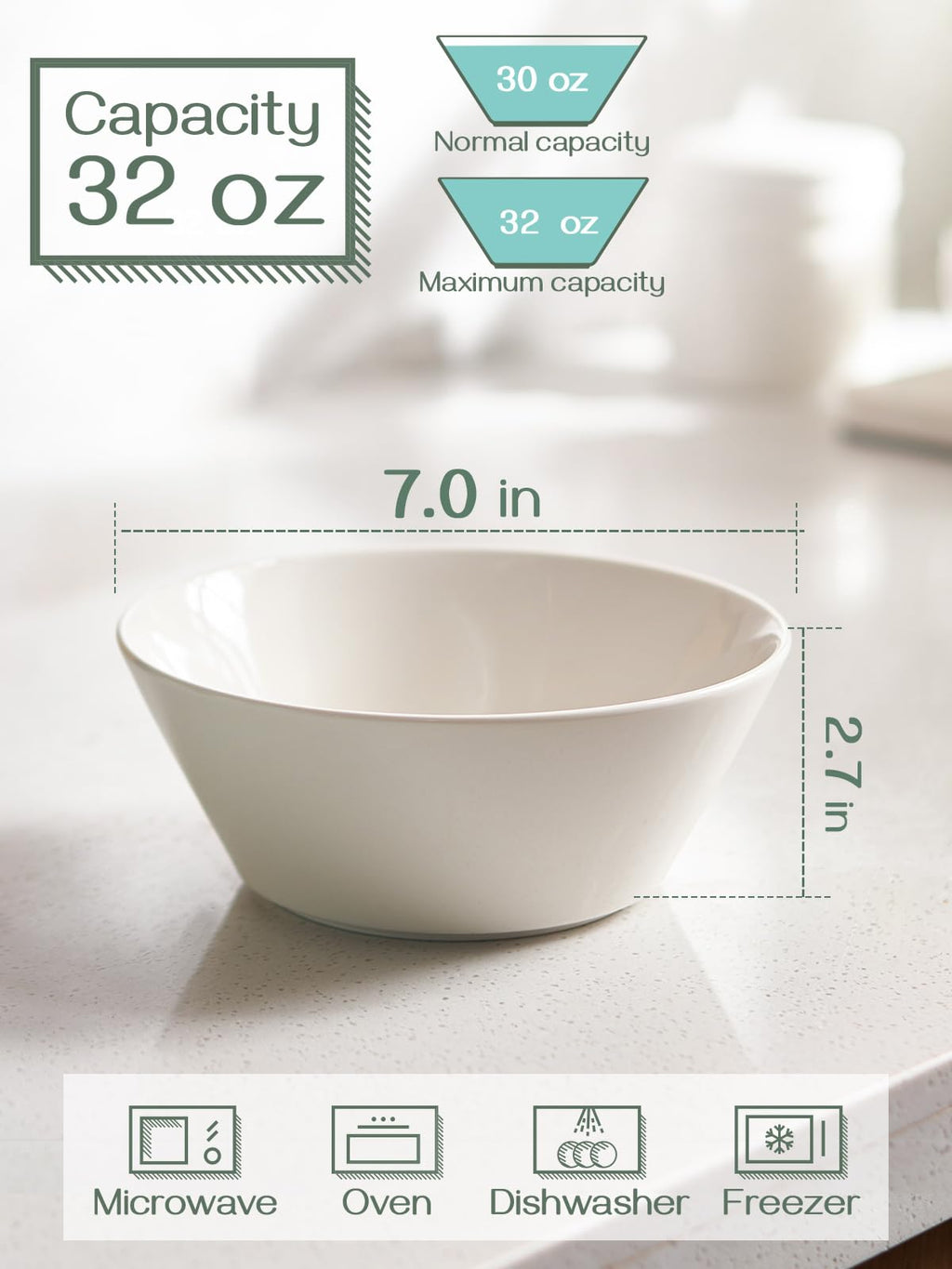 32 OZ Soup Bowls Set of 4 + 86 oz Ceramic Serving Dishes P2084