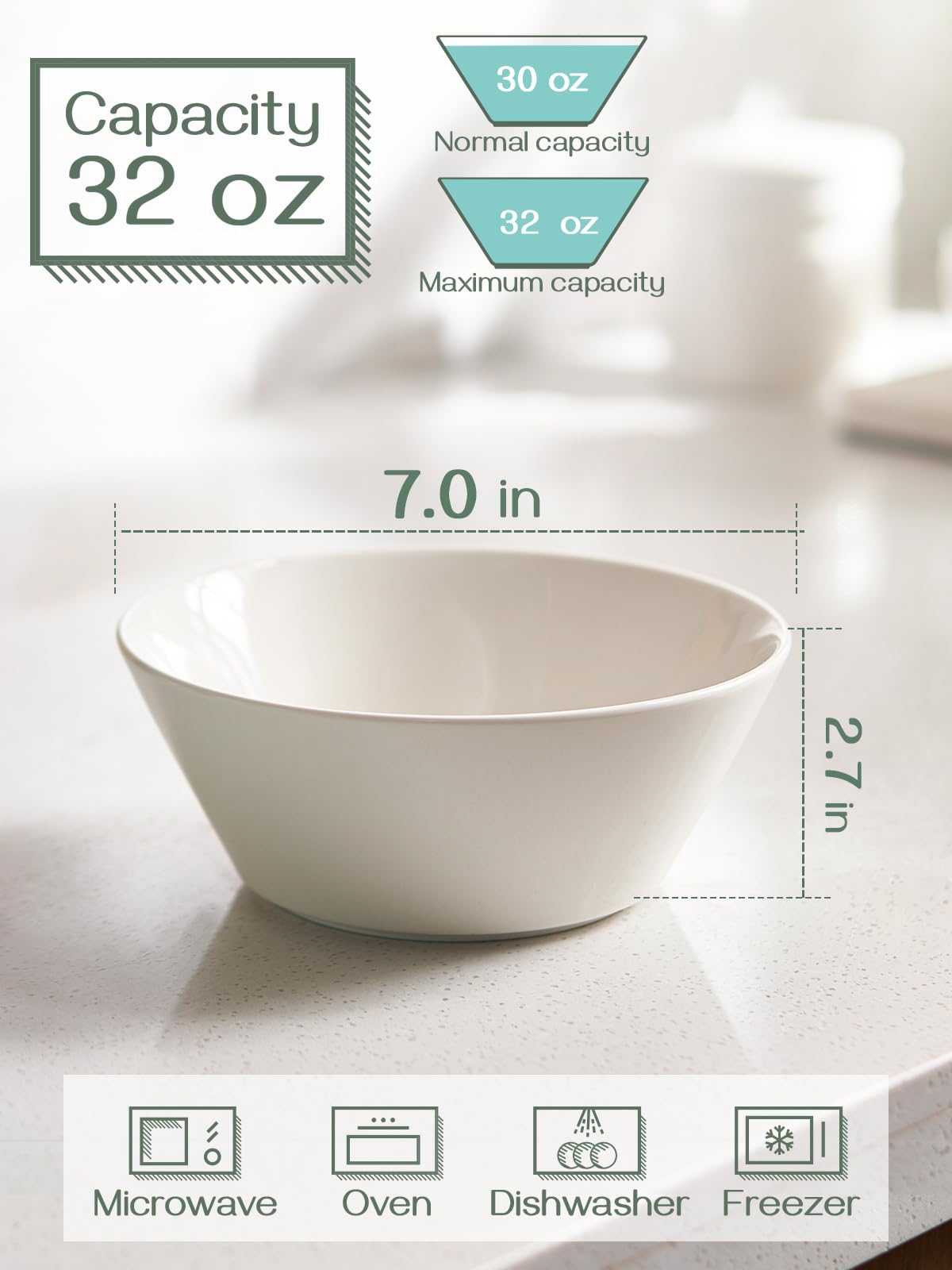 32 OZ Soup Bowls Set of 4 + 86 oz Ceramic Serving Dishes P2084