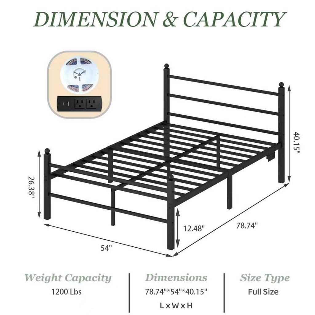 Black Full Size Metal Platform Bed Frame with Headboard and Footboard A17271