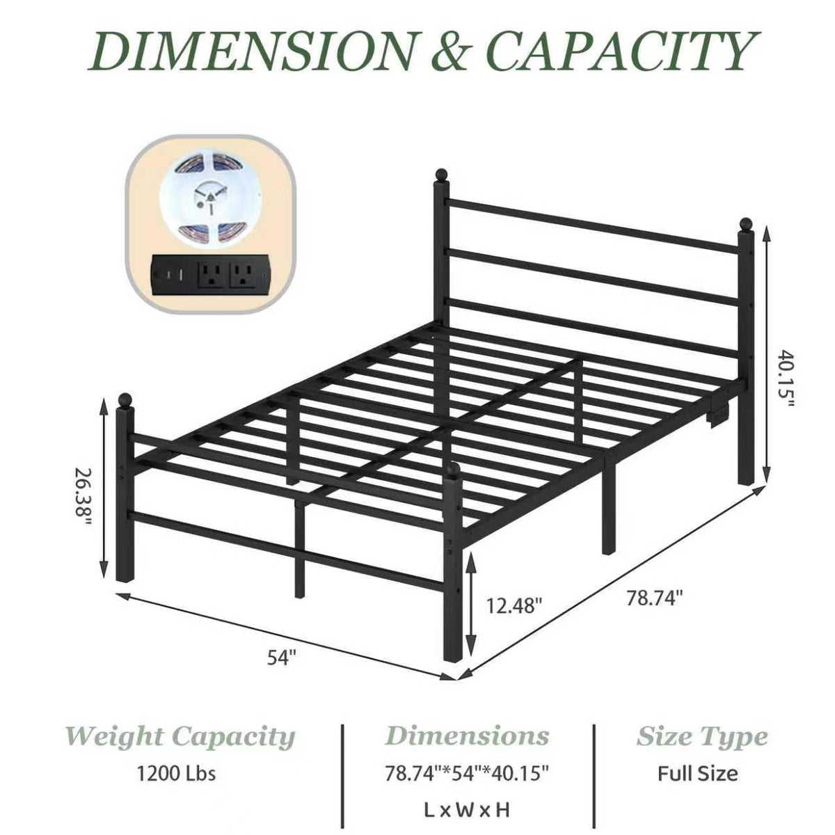 Black Full Size Metal Platform Bed Frame with Headboard and Footboard A17271