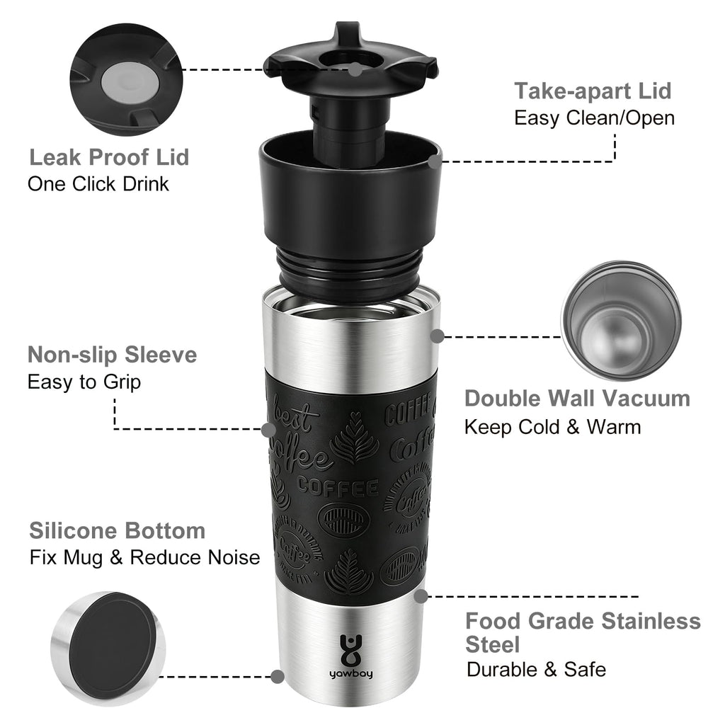 16 oz Stainless Steel Insulated Leak Proof Travel Coffee Mug M8900
