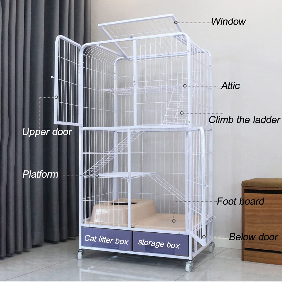 Heavy Duty Metal Dog Crate with Four Wheels A3744