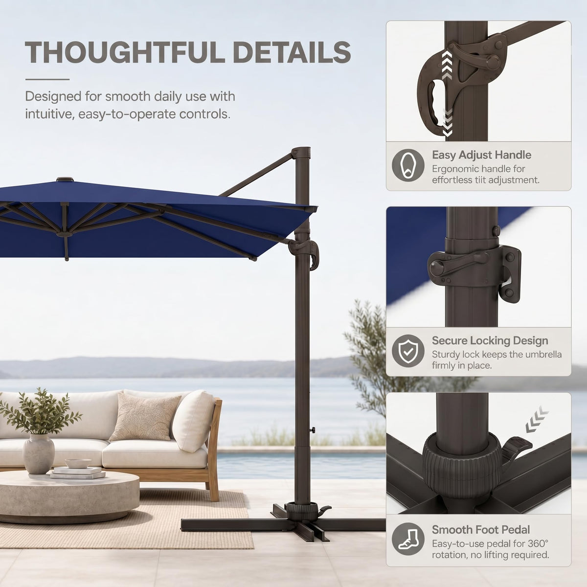 Large Square Cantilever Patio Umbrella with Aluminum Pole X886