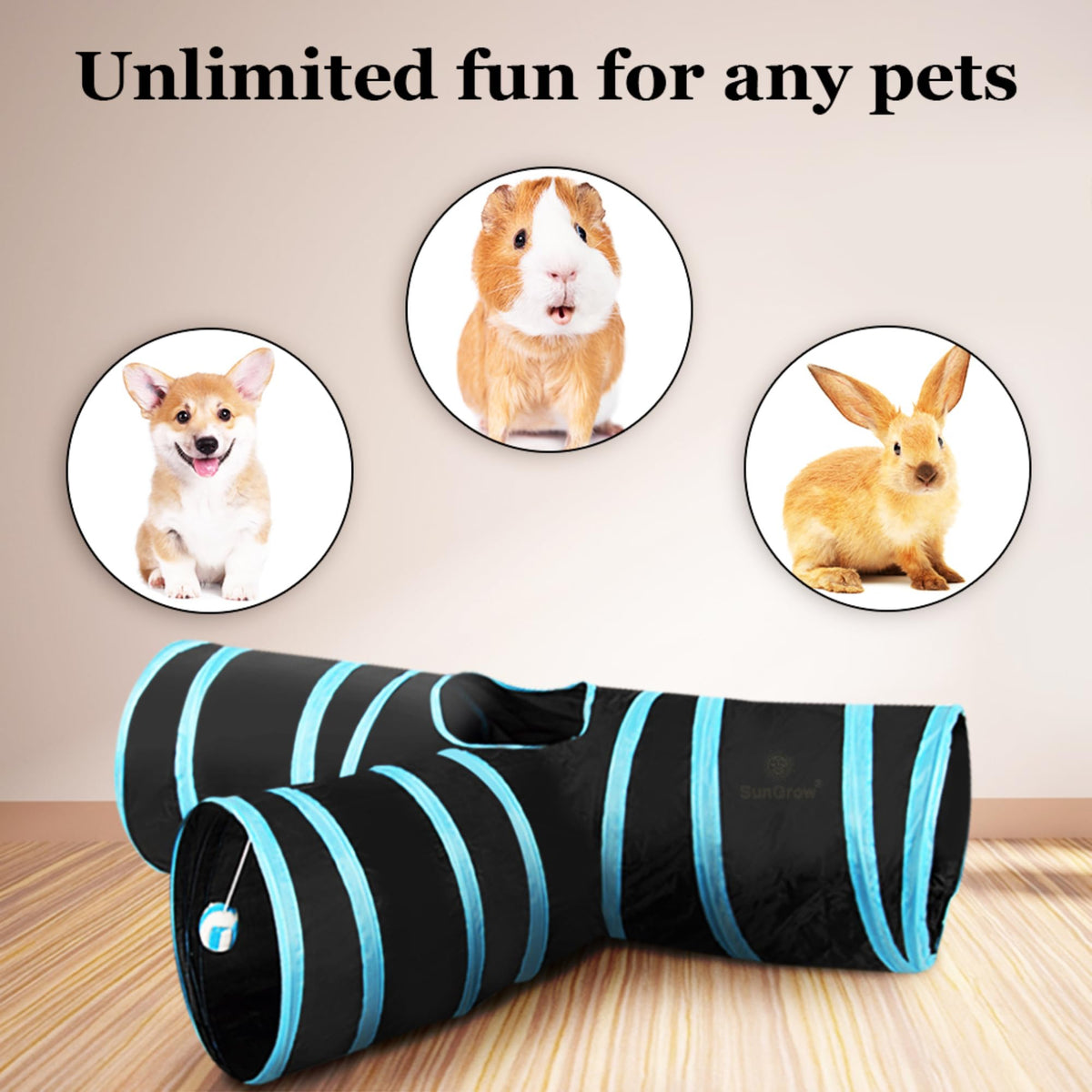 3-Way Ferret & Rabbit Tunnel with Peep Hole and Crinkle Ball U472100