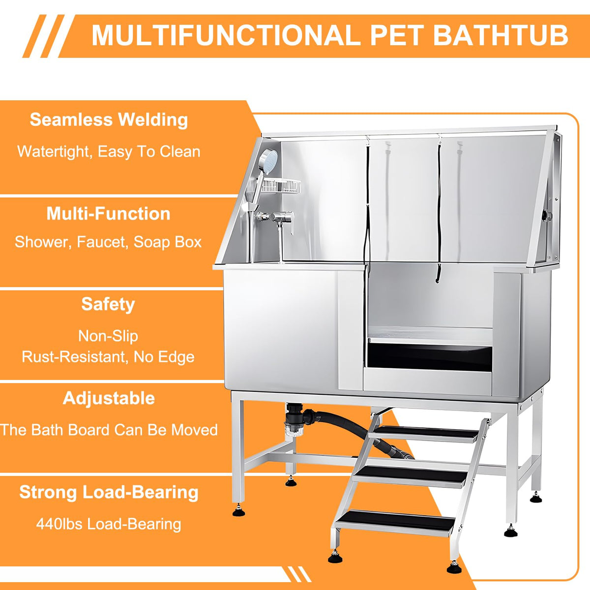 Stainless Steel Dog Grooming Tub with Stairs and Faucet Z894