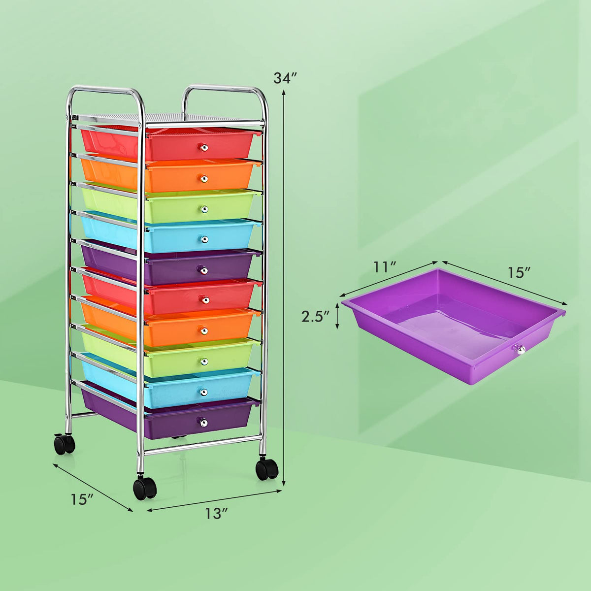 10-Tier Rolling Storage Cart with Drawers P5387