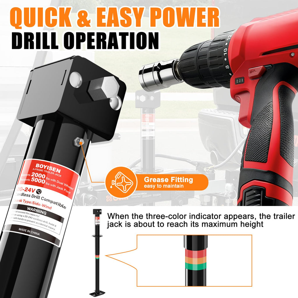 A-Frame Trailer Jack 2-in-1 5000lbs Foot Plate & 2000lbs Dual-Wheel F3679