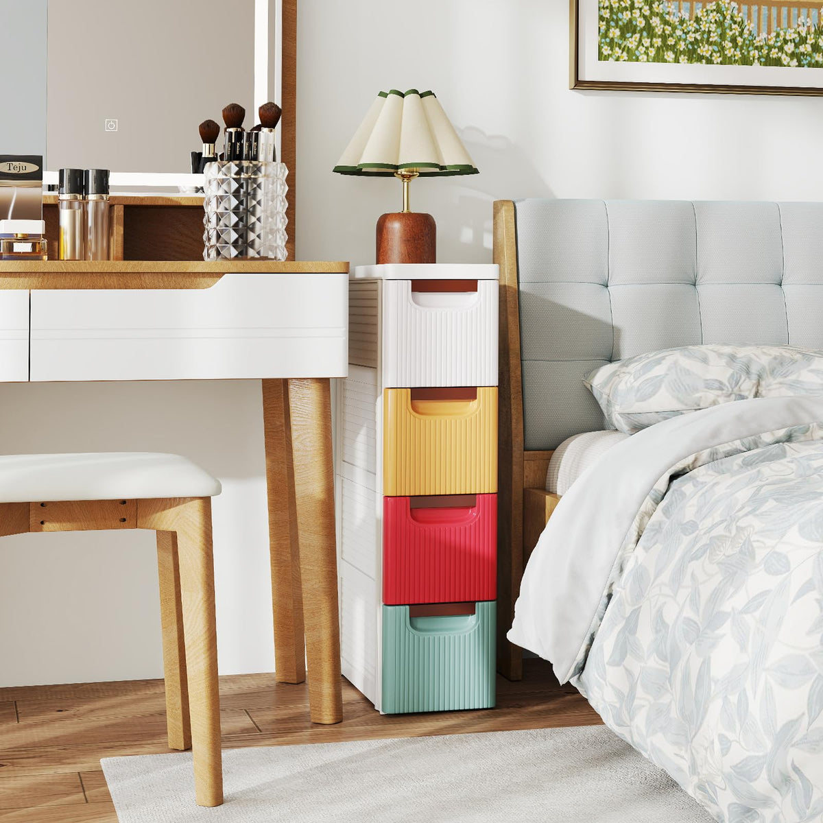 Multicolor 4 Drawer Narrow Plastic Dresser A187